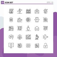 paquete de iconos de vector de stock de 25 signos y símbolos de línea para correo electrónico boda agregar pantalla elementos de diseño de vector editables