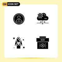 Editable Vector Line Pack of 4 Simple Solid Glyphs of avatar gear people user bath Editable Vector Design Elements