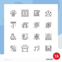 Pack of 16 Modern Outlines Signs and Symbols for Web Print Media such as order money house mail wardrobe Editable Vector Design Elements