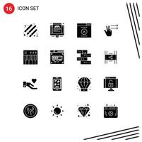 Modern Set of 16 Solid Glyphs Pictograph of music event error celebration gesture Editable Vector Design Elements