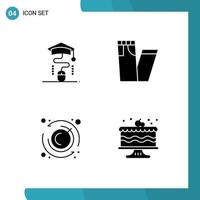 Mobile Interface Solid Glyph Set of 4 Pictograms of mouse timer education pants cake Editable Vector Design Elements