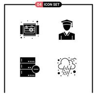 Universal Icon Symbols Group of 4 Modern Solid Glyphs of camera base product education database Editable Vector Design Elements