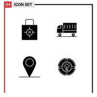 Solid Glyph Pack of 4 Universal Symbols of key truck security delivery location Editable Vector Design Elements