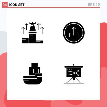 Editable Vector Line Pack of 4 Simple Solid Glyphs of strategy navigation chess basic logistic Editable Vector Design Elements