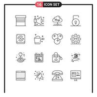 Pictogram Set of 16 Simple Outlines of computing protect shout lock pad data Editable Vector Design Elements