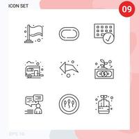 Pack of 9 Modern Outlines Signs and Symbols for Web Print Media such as left summer devices camping bus way Editable Vector Design Elements