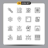 16 User Interface Outline Pack of modern Signs and Symbols of setting fan thermometer cooler pollution Editable Vector Design Elements