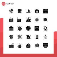 Group of 25 Modern Solid Glyphs Set for data flow shopping flowchart shop Editable Vector Design Elements