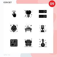 9 Thematic Vector Solid Glyphs and Editable Symbols of relaxation bed login romance love Editable Vector Design Elements