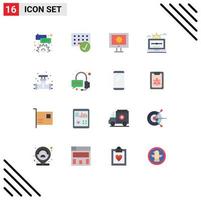 Set of 16 Modern UI Icons Symbols Signs for mechanical computer online support service vector drawing Editable Pack of Creative Vector Design Elements