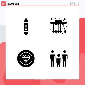 4 Universal Solid Glyphs Set for Web and Mobile Applications drawing jewelry sketch science family Editable Vector Design Elements