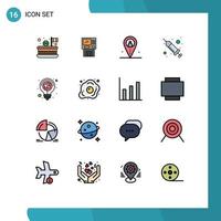 Modern Set of 16 Flat Color Filled Lines Pictograph of outsource location cashpoint job money Editable Creative Vector Design Elements