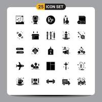 25 Universal Solid Glyph Signs Symbols of card lab toilet flask testing Editable Vector Design Elements