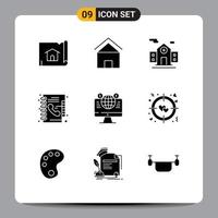 Set of 9 Modern UI Icons Symbols Signs for globe phone book hut phone book Editable Vector Design Elements