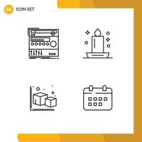 Pictogram Set of 4 Simple Filledline Flat Colors of rack night sound candlelight cube Editable Vector Design Elements