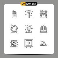 Mobile Interface Outline Set of 9 Pictograms of convert finance science currency settings Editable Vector Design Elements
