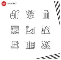 Group of 9 Modern Outlines Set for copyright artwork delete training lecture Editable Vector Design Elements