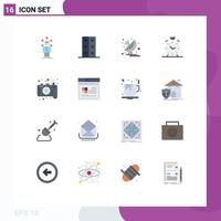 16 User Interface Flat Color Pack of modern Signs and Symbols of alert clock tray alarm satellite dish Editable Pack of Creative Vector Design Elements