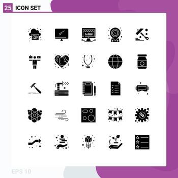 Set of 25 Modern UI Icons Symbols Signs for construction targeting pc location graph Editable Vector Design Elements