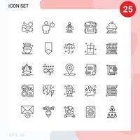Editable Vector Line Pack of 25 Simple Lines of luggage zipper timer camping game Editable Vector Design Elements
