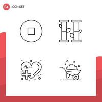 Line Pack of 4 Universal Symbols of circle heart nature health construction Editable Vector Design Elements