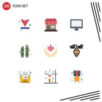 9 User Interface Flat Color Pack of modern Signs and Symbols of mom hands monitor sauna bamboo Editable Vector Design Elements