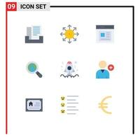 Group of 9 Flat Colors Signs and Symbols for development app communication magnifying glass ecommerce Editable Vector Design Elements