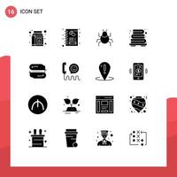 Mobile Interface Solid Glyph Set of 16 Pictograms of payment address nature blockchain technology heating Editable Vector Design Elements