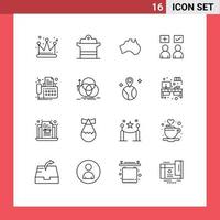 Group of 16 Modern Outlines Set for correct online australian education travel Editable Vector Design Elements