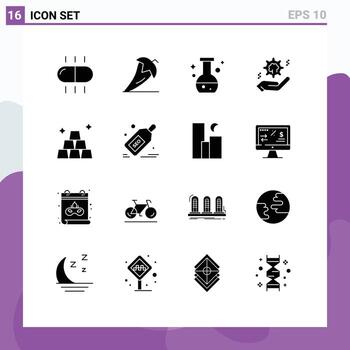 16 Universal Solid Glyphs Set for Web and Mobile Applications finance brain tube cog setting Editable Vector Design Elements