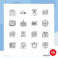 Modern Set of 16 Outlines and symbols such as dashboard dumplings tree dinner tab Editable Vector Design Elements