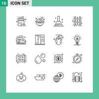 Universal Icon Symbols Group of 16 Modern Outlines of transport work peanuts team building Editable Vector Design Elements