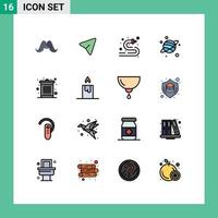 Flat Color Filled Line Pack of 16 Universal Symbols of dustbin space computer planet water hose Editable Creative Vector Design Elements