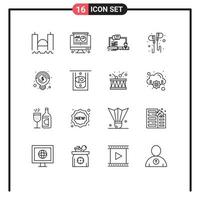 Pack of 16 Modern Outlines Signs and Symbols for Web Print Media such as smartphone headset training hand chat Editable Vector Design Elements