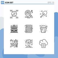 Modern Set of 9 Outlines and symbols such as learning education farming books building Editable Vector Design Elements