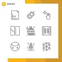 User Interface Pack of 9 Basic Outlines of club ball hand cursor layout frame Editable Vector Design Elements