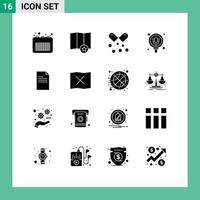 Group of 16 Solid Glyphs Signs and Symbols for file record oil microphone omega pills Editable Vector Design Elements