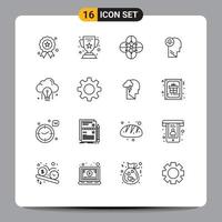 Outline Pack of 16 Universal Symbols of cloud mind anemone idea business Editable Vector Design Elements