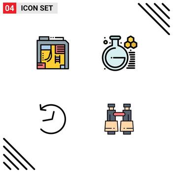 grupo de 4 signos y símbolos de colores planos de línea rellena para el logotipo atx binoculares de laboratorio informático elementos de diseño vectorial editables vector