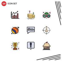 Modern Set of 9 Filledline Flat Colors Pictograph of message printing income printer labels Editable Vector Design Elements