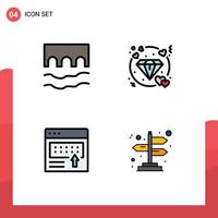 conjunto de 4 iconos de ui modernos símbolos signos para publicidad de puente monumento corazón banner elementos de diseño vectorial editables vector