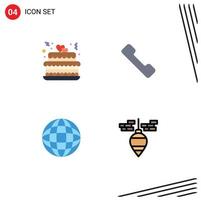 Pack of 4 Modern Flat Icons Signs and Symbols for Web Print Media such as cake world party mobile bob Editable Vector Design Elements