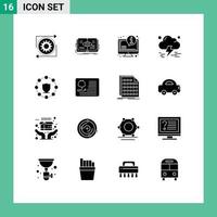 Pack of 16 creative Solid Glyphs of thunderstorm insurance view cloud info Editable Vector Design Elements