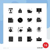 16 User Interface Solid Glyph Pack of modern Signs and Symbols of newspaper news arts media internet Editable Vector Design Elements