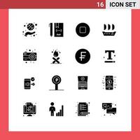 Universal Icon Symbols Group of 16 Modern Solid Glyphs of photography camera file ship argosy Editable Vector Design Elements