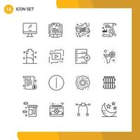 Set of 16 Vector Outlines on Grid for search content computer chart shop Editable Vector Design Elements