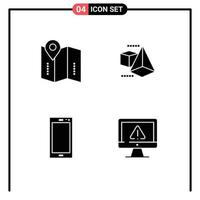 Pack of 4 Modern Solid Glyphs Signs and Symbols for Web Print Media such as map mobile location triangle iphone Editable Vector Design Elements