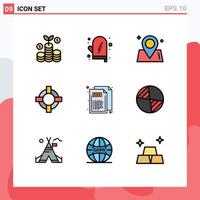 Pack of 9 Modern Filledline Flat Colors Signs and Symbols for Web Print Media such as style css map code lifesaver Editable Vector Design Elements