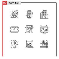 Pictogram Set of 9 Simple Outlines of file arts building art film tickets Editable Vector Design Elements