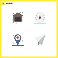 4 iconos planos universales signos símbolos de tienda hospital gps mapa de navegación elementos de diseño vectorial editables vector